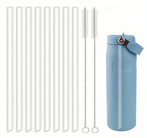 Joshey Replacement Straws for Stanley IceFlow Flip 2.0 Tumbler 24oz & 30oz - 8 Pack Reusable Clear Plastic Straws with 2 Cleaning Brushes | BPA-Free & Dishwasher Safe