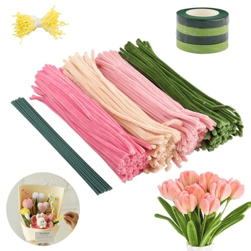 Foydream Limpiapipas Manualidades,400 Piezas Limpiapipas Flores, Tulip Bouquet Pipe Cleaner Set, Adatti per Realizzare Bouquet Fai Da Te Egalos Artesanales y Decoración del Hogar