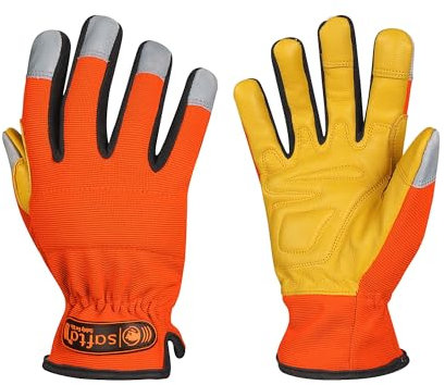 SAFTA Mechanic Work Gloves for Men & Women Durable, Flexible & Breathable Safety Gloves for Engineering, Construction, Gardening, Warehouse, Driving & Assembly (M to XL, Orange) (XLarge)