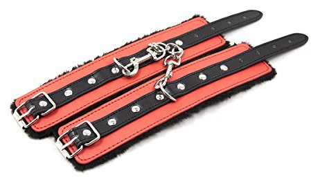 BONDAGERIE® Manette per coppia in peluche pelose, ecopelle, regolabili per lui lei dom giochi