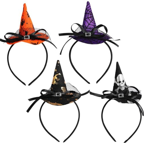 KUMSODE 4 Pezzi Fascia per Cappello da Strega, Cerchietti per Halloween, Copricapo Stella con Teschio di Ragno, Copricapo da Donna per Bambini, per la Decorazione di Halloween