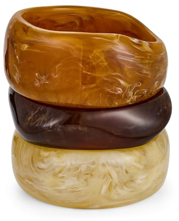 LILIE&WHITE 3 Pcs Brown Acrylic Bracelets For Women Trendy Chunky Bangles Resin Bangles Set Unique Colorful Statement Bracelets Summer Jewelry Gift