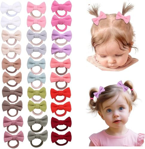 Ruispeed 30 piezas 5 cm Coleteros para bebé con lazos de lino – Gomas de pelo suaves para bebés, niños pequeños, niñas, colores brillantes, accesorios para el cabello