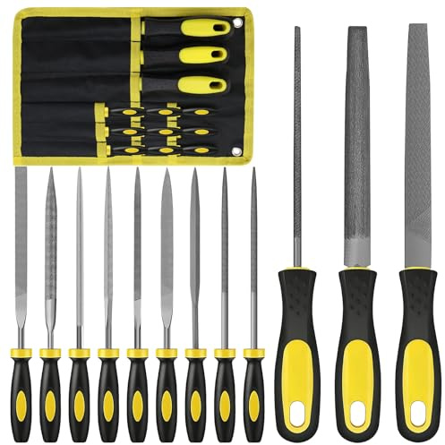 Mumjooyi Set di 12 lime per Metallo e Legno con Custodia Include lime Piatte Lime Semitonde Lime Tonde e 9 Lime ad Ago per Legno Metallo e Lavorazione del Legno