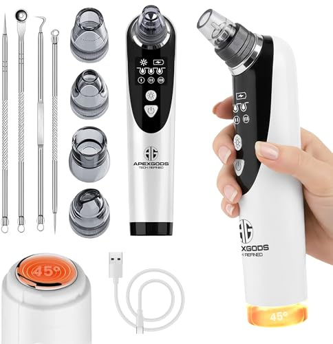 Succionador de Puntos Negros Eléctrico con Calor 45 °C – Limpiador de Poros Facial y Nasal Profesional – Eliminador de Espinillas y Acné – APEXGODS