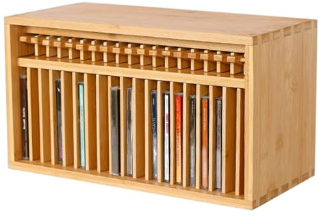 Scaffale per CD in legno, può contenere 19 custodie, organizer da scrivania per sale multimediali e home theater