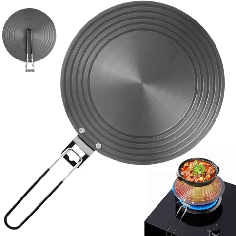 Placa adaptadora de inducción de 24 cm, placa adaptadora para inducción, placa adaptadora de aluminio para placa de inducción, distribuidor de calor para ollas y sartenes, con mango extraíble