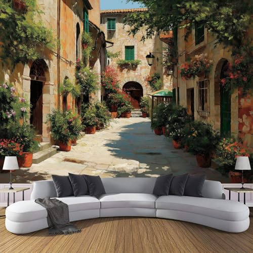 Papel Pintado de Seda Callejones Europeos, 200x140cm Fotomurales Edificios De Piedra Antiguos Papel Tapiz Fondo De Pantalla XXL Decoración de Pared para Domitorio, Salón y Oficina, Marrón Claro