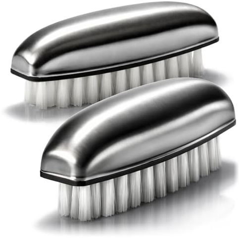Wilhelm Sell® 2x handtvättborste av rostfritt stål, luktneutraliserare | nagelborste tar bort lukt från händer och naglar - robust borste för kök, hem och verkstad