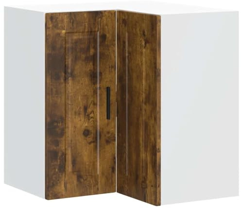 Fisinber Porto - Armario colgante de esquina (madera de roble ahumado, 57 x 57 x 60 cm), diseño moderno con puerta para cocina, comedor, montaje en pared, ahorro de espacio
