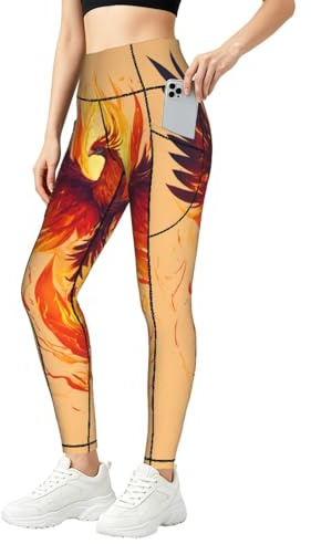 SABFWF Phoenix tryck leggings för kvinnor, träningsset med fickor, för gym, fitness och vardagskläder, Svart, 4XL