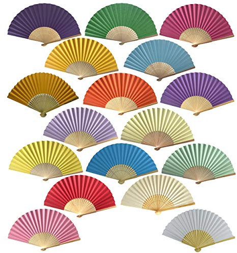 Gothi Creations Paper Hand Fans, Pack of 6 Mixed Colour Thick Paper Hand Fans with Bamboo Ribs Wedding Party Favour Church Gifts