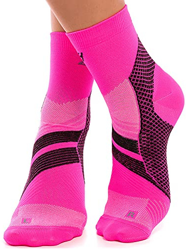 ZaTech Kompressionsstrumpor för Plantering av fasciit, Fotled Stödjer Strumpor Elastiska Sport Ortopediska Anklet Armstöd(Rosa/Svart, L)