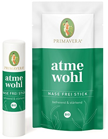 PRIMAVERA Atmewohl Riech Stick bio 0,8 ml - Eukalyptus- und Pfefferminzduft - Aromatherapie für Unterwegs, ätherische Öle - vegan
