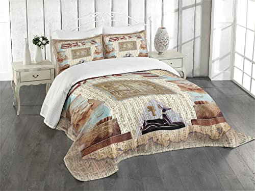 ABAKUHAUS Ägypten Tagesdecke Set, Antike Heritage Mama, Set mit Kissenbezügen Weicher Stoff, für Doppelbetten 264 x 220 cm, Redwood Taupe