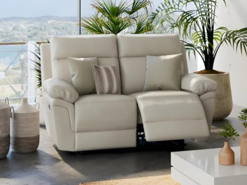 Vente-unique-Divano relax 2 posti in pelle di bufalo - Avorio - PAKITA