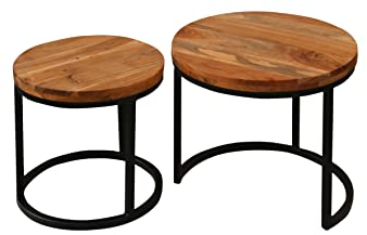 byLIVING Couchtisch Selma/Zweisatztisch / 2 Stück Beistelltisch/Platten massiv Akazie Natur/Gestell Metall schwarz pulverbeschichtet/B 50, H 45, T 50 cm, B 40, H 40, T 40 cm