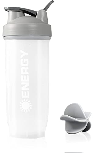 Menmamenma Protein Shaker Bottles Sports Protein Mixes Cup 700ml/24oz Water Bottle with Whisk Mixing Ball Leak-proof Lid Workouts Protein Shaker for Fitness Gym Milkshake (Grey)