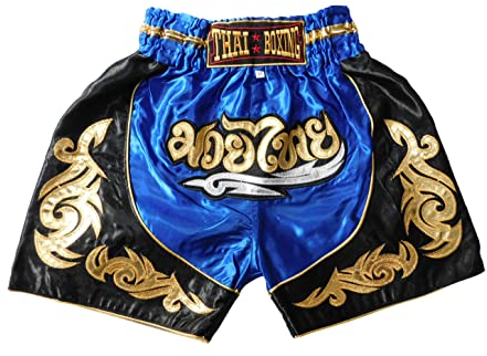Blau Sportliche Junior Short für Muay Thai Boxen - Ideale Kickboxen Hose für Jungen und Mädchen (Kinder)- Perfekt für Gym, Sport und Fitness (as3, Age, 8_Years, 10_Years, Regular)