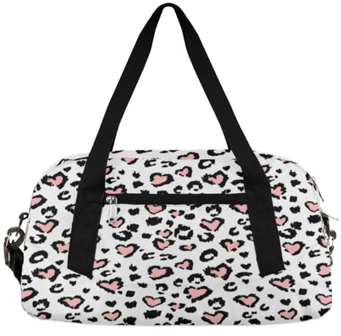Love Heart Sac de sport léger pour filles et garçons, imprimé léopard, petit sac de sport pour enfants, petit sac de voyage, sac de danse, Cœur Amour, 18.4L x 7.8W x 9.4H