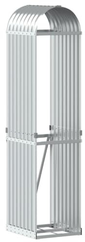 vidaXL Kaminholzunterstand, Kaminholzregal mit viel Stauraum, Feuerfest Brennholzregal mit Haken, Garten Holzlager Unterstand, Silbern 40x45x170cm Verzinkter Stahl