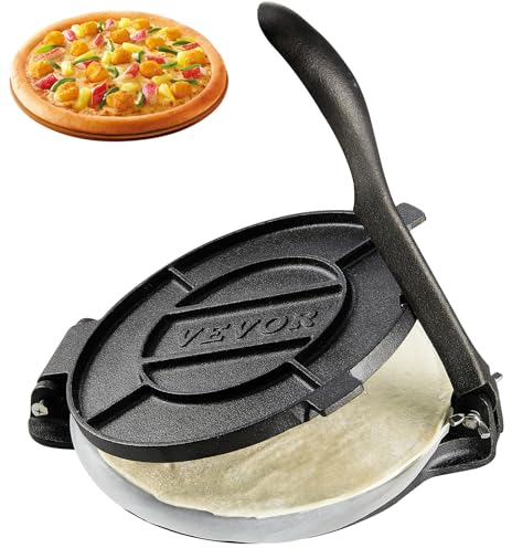 VEVOR Tortilla-Presse, 20 cm Taco Presse, Robuste Gusseisen-Tortilladora-Presse, Vorgewürzte Tortilla Maker Tortilla Hersteller mit 100 Stk. Pergamentpapier, Teigmaschine für Mehl-Tortilla, Schwarz