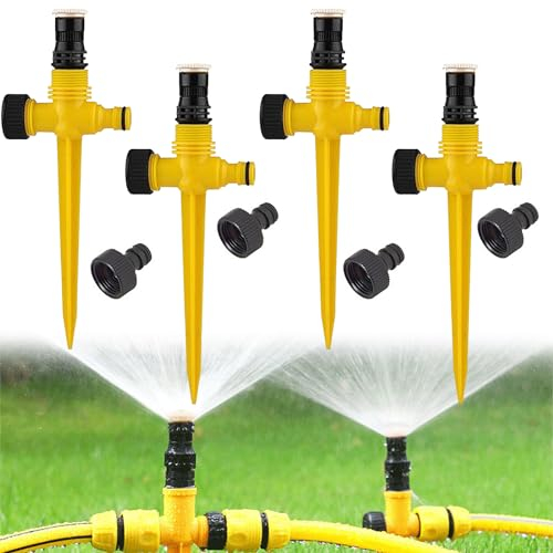 Snowtain 4 Pièces Arroseurs pour Jardin,360 Arrosage Automatique Arroseur Rotatif Peut être connecté en série, Arroseur Pelouse au Sol Convient pour la pelouse, l'agriculture, Les Fleurs(Jaune).