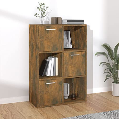 Homgoday Mobile Contenitore in Rovere Fumo 60x29,5x90 cm, Arredo, Armadietto Libreria Vetrina, Libreria Verticale Salvaspazio Scaffale, Libreria da Terra per Soggiorno Studio