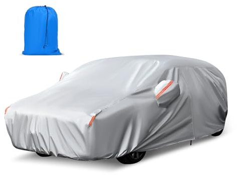 10 Layers Car Cover Waterproof, Outdoor Full Car Cover, Universal Fit for VW GOLF MK4/5/6, Benz W202, FORD Focus, 450cm Silver Thickened for Autumn/Winter