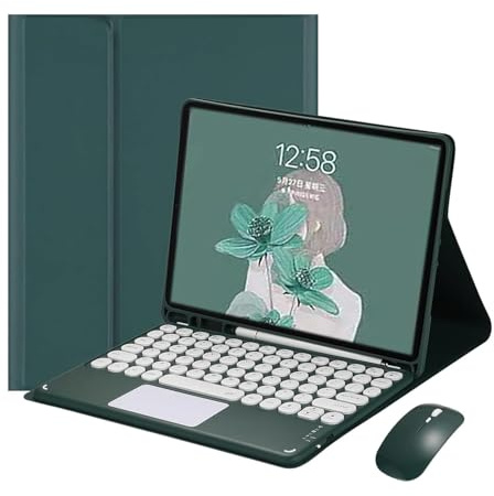 Funda Magnética Desmontable para iPad Pro 12,9 Pulgadas (6ª/5ª/4ª/3ª generación) con Teclado Trackpad, QWERTY Español Ñ Teclado Bluetooth con Ranura para Lápiz y Ratón Inalámbrico, Verde Oscuro-A