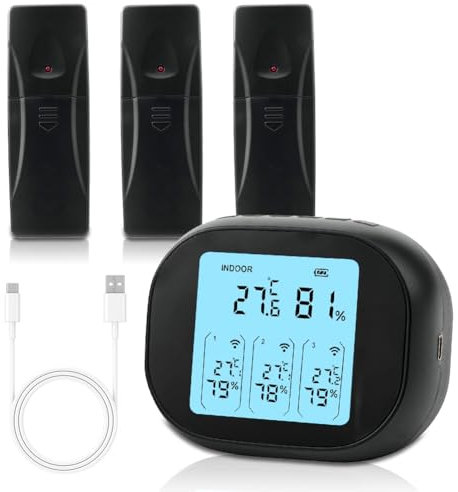 Termometro da frigorifero, termometro digitale per congelatore con 3 sensori, ricaricabile tramite USB, per interni ed esterni, allarme di temperatura, MIN/MAX, ℃/℉ (3 sensori)