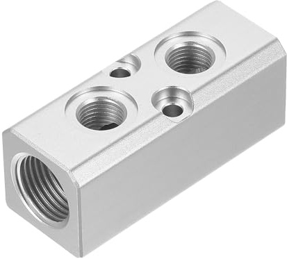 PATIKIL Luftgrenrör, 2-vägs 4 portar 1/4 tum utgångsport 1/2 tum matningsport aluminium luftslang inline grenrör block splitter pneumatisk luftkompressor fördelningsbeslag, silver