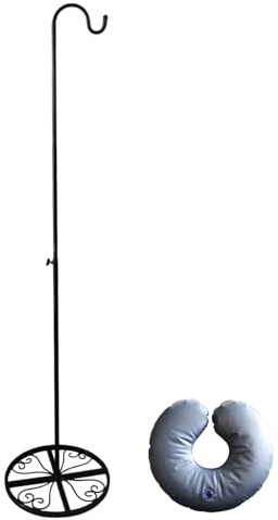 MHLLGN Adjustable Shepherd's Hook 49-63 Inches with Water Bag for Indoor and Outdoor, Black Iron Pole Stand for Wind Chimes, Bird Feeders, Garden Plants, Wedding Event, and Home Decor