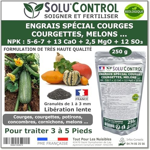 250 g Engrais Spécial Courges, courgettes et autres cucurbitacées - SoluControl - Formulation haute qualité Organo-Minerale - Utilisable en Agriculture Biologique
