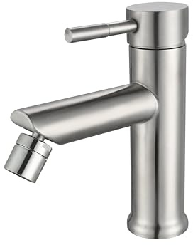 Marco Mammoliti | Miscelatore Rubinetto Bidet Monocomando Ekos in Acciaio Inox AISI 304 Satinato, Rubinetto Forma Tonda con Piletta Click Clack Inclusa, 17,5x14,2x4,8cm