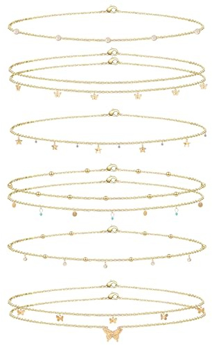 Keboyoe 6 Pièces Chaîne de Ventre pour Femme Chaîne de Taille Dorée Multicouche en Sexy Bikini, Réglable Sequins Chaine de Ventre, Accessoires corporels sur le thème bohème de la plage, 85-95 cm
