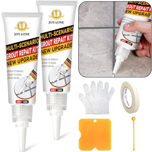 Tile Grout Repair Kit, 2 Pack Tile Line Filler with Tool, Fast Drying and WaterProof, Grout for Bathroom and Kitchen Tile Joints Line, Grout Reviver Kit, Filler for Tiles (Grey, 200g)