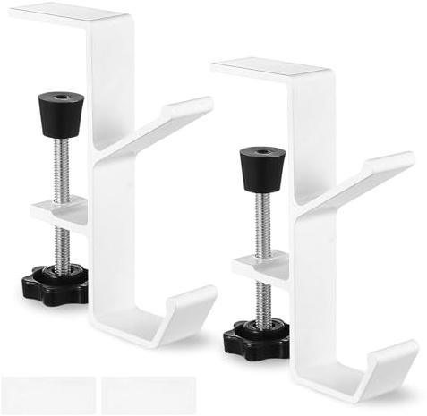 2 Pcs Cuelga Bolsos Mesa, Soporte para Bolsa de Escritorio, Ganchos con Tornillo Ajustable 7,5 a 55 mm, Soporte para Auriculares de Mesa, Colgador de Organizador para Bolsos Mochilas Oficina Hogar