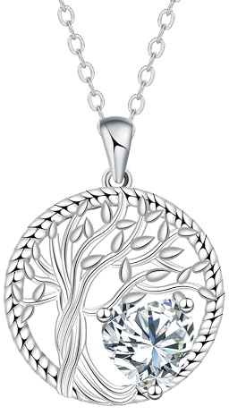 J.MOULING Collar para mujer de plata de ley 925, árbol de la vida, corazón, circonitas, colgantes, cadena, joyas, regalos para mujer, madre, novia
