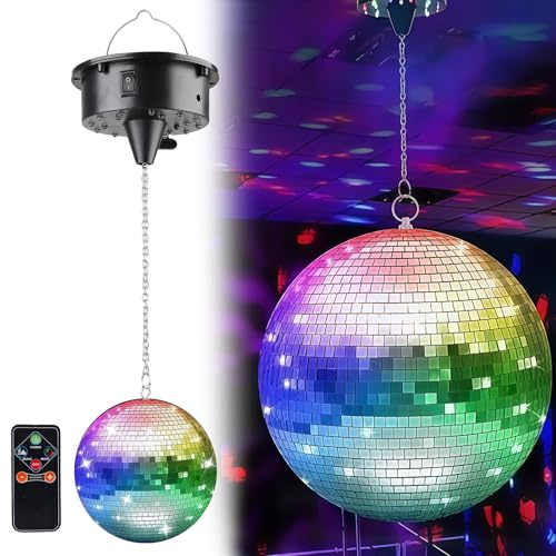 Bola de discoteca, bola de discoteca, con motor giratorio de 10 rpm, mando a distancia, bola de discoteca con LED, 12 cm, para fiestas, activada por sonido, para fiestas de baile, decoración para