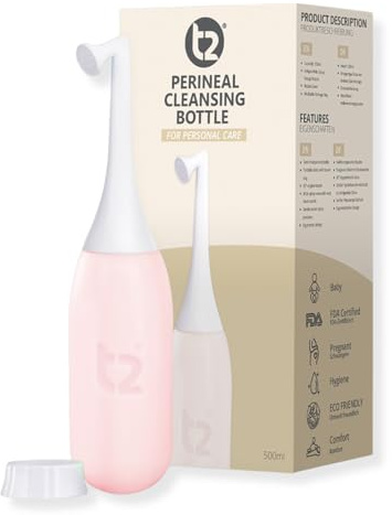 T2 500ml Perineal Cleansing Bottle – Portable Postpartum Bidet for Women, Gentle Intimate Care, with Angled Nozzle & Travel Bag – Peri Bottle Pink (Rose Pink)