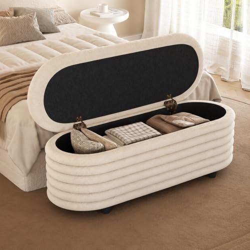 Guyii Banc Coffre de Rangement Écru 116,5 cm, Bout de Lit Rembourré