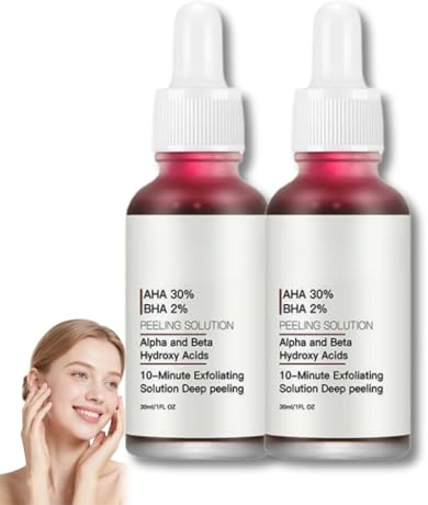 AHA 30% + BHA 2% Peeling Solution Set,Tiefenreinigung Porenreiniger & Blackhead Remover,Chemis-ches Peeling für das Gesicht Damen und Männer zur Gesichtsreinigung,Strahlender Teint,2 x 30ml