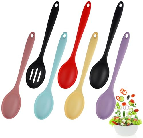7 Stück Silikon LöFfel Kochen zum Rühren, Backen und Mischen, Mehrfarbig