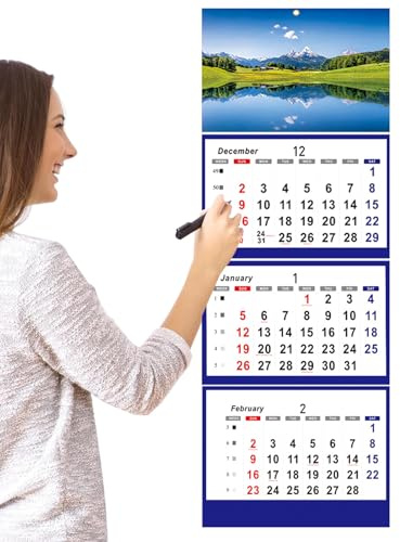 Calendario de 3 meses 2026 en formato vertical vertical, planificador de 3 meses, planificador mensual de enero de 2026 a febrero de 2027, para casa, oficina, escuela, entrada, dormitorio, estudio