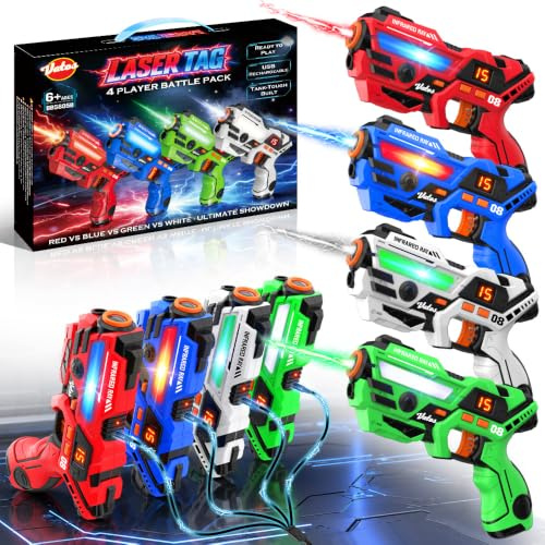 VATOS Set Laser Tag Ricaricabile 4 Pezzi, Giocattoli Pistola Laser con Schermo LED, Raggio 40 m per Interni ed Esterni - Gioco per Ragazzi e Famiglia, Regalo di Compleanno e Vacanza per Bambini 6+
