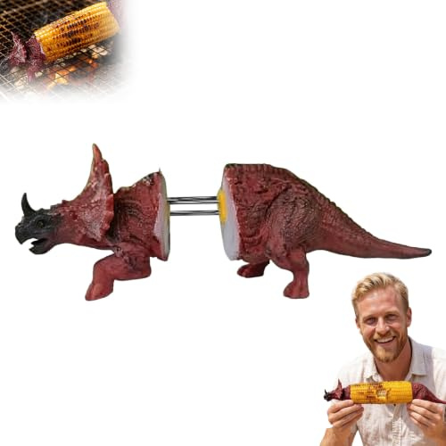 Soportes para mazorcas de maíz de dinosaurio, puntas divertidas de maíz con púas de mazorca de acero inoxidable para barbacoas, fiestas, accesorios de mesa de comedor (rojo)