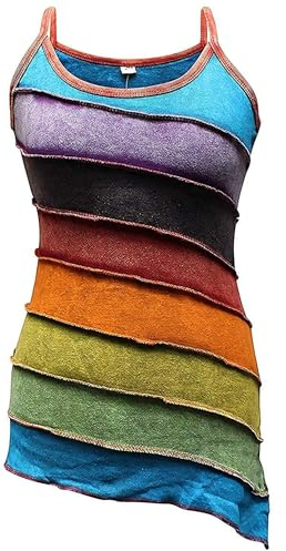 SHOPOHOLIC FASHION Women Stonewashed Rainbow Striped Hippie Boho Summer Tank Tops, XXL