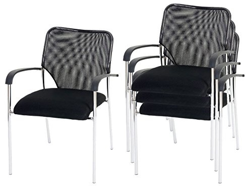 Mendler 4er-Set Besucherstuhl Tulsa, Konferenzstuhl stapelbar, Stoff/Textil - Sitz schwarz, Rückenfläche schwarz
