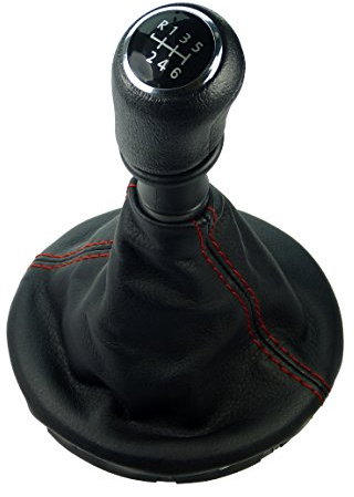 Schaltsack & Schaltknauf für VW T5 - Bj. 2003 - 2015 - 6 Gang Knauf mit Rahmen - Schwarz Rot Chrom - Schaltmanschette Schalthebel Manschette für Schaltung - Hebel für Schaltgetriebe A262-3